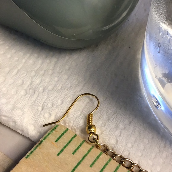 BUTTERFLIES … blue and gold metal earrings Handcrafted/home made ... BE-1 - Picture 6 of 9